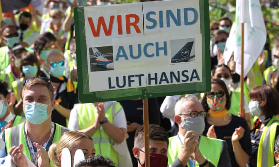 Lufthansa employees call for a government rescue package at Frankfurt airport, Germany, 24 June 2020