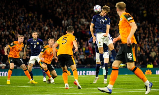 Jack Hendry (second on the right) leads the Scottish equaliser.