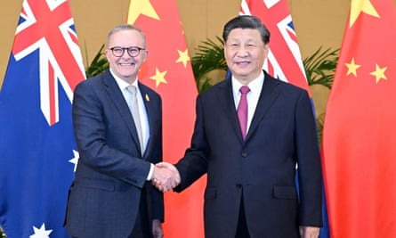 Anthony Albanese and Xi Jinping shake hands at the G20 summit in November