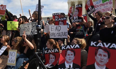 Protesters demonstrate against Brett Kavanaugh in front of the US supreme court court in Washington on 28 September.