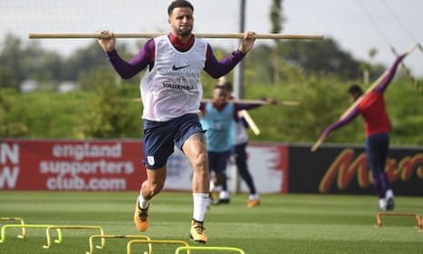 Manchester City’s £50m man Kyle Walker limbers up during England’s training session at St George’s Park on Thursday.