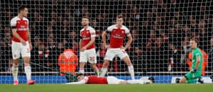 Granit Xhaka, Sead Kolasinac, Shkodran Mustafi, Rob Holding and Bernd Leno after Milner’s goal.
