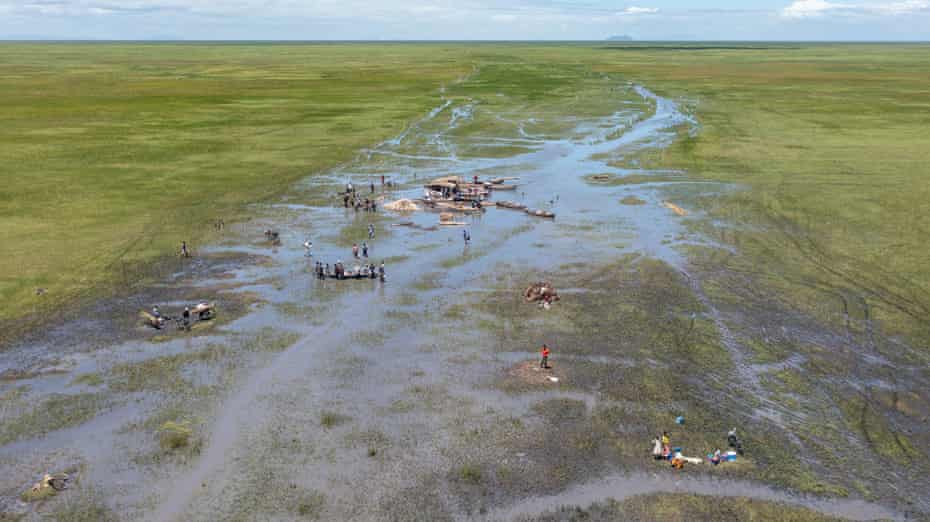 Ntila market on Lake Chilwa during the rainy season when the waters should be high, March 2021