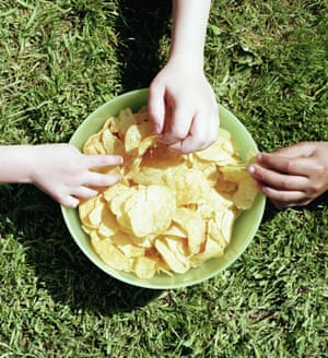 A bowl of potato chips