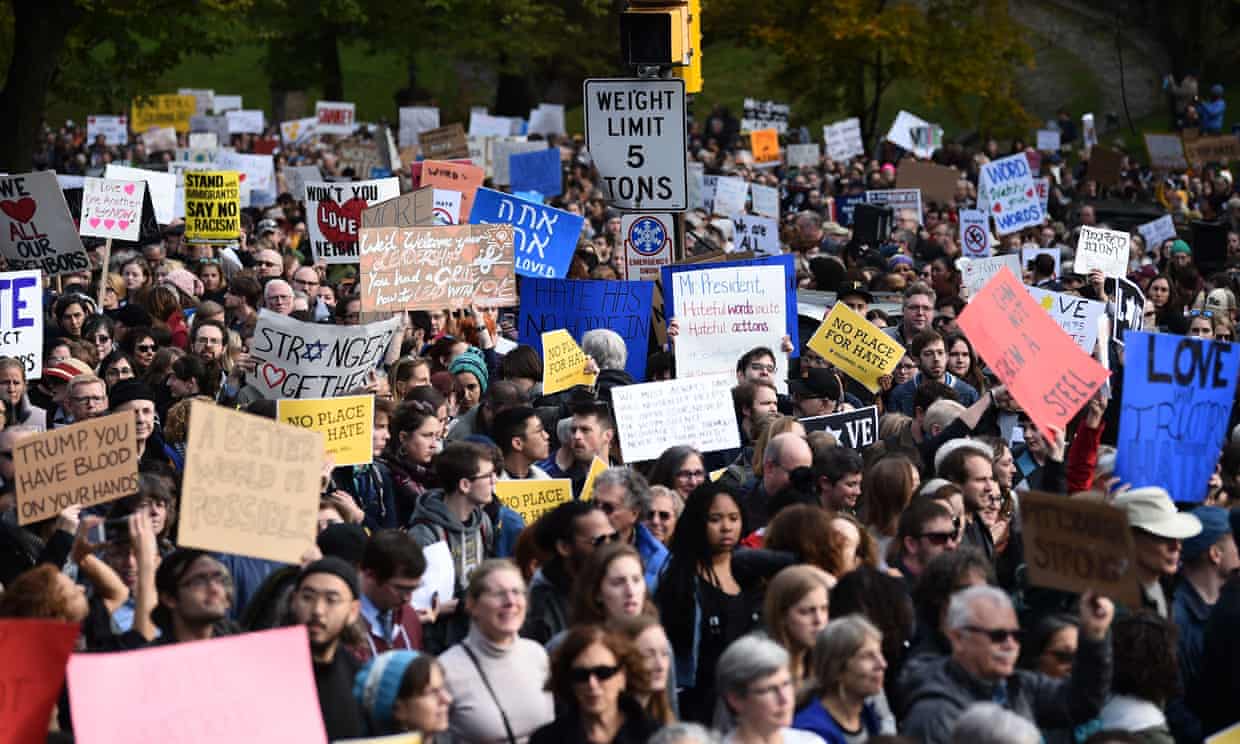 Thousands march to protest Trump's visit
