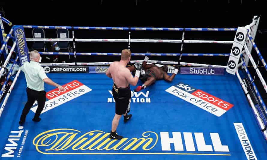 Whyte is knocked out by a devastating Alexander Povetkin uppercut in the fifth round of their fight last August.