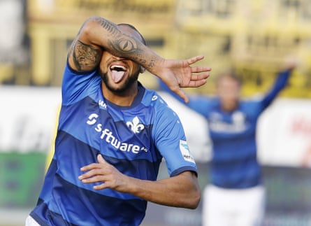 Darmstadt’s Terrence Boyd celebrates his side’s opening goal.