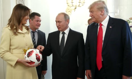Melania Trump holds World cup football that Vladimir Putin gifted to the US president