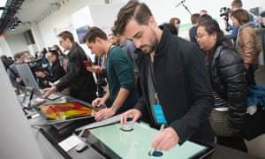 Journalists and Microsoft fans get a look at the new Microsoft Surface Studio in New York.