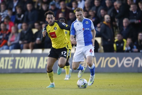 Chelsea v AFC Wimbledon, PSV v Rangers: Carabao Cup and Champions League – live | Soccer 6 Blackburn Rovers midfielder Sondre Tronstad is closed down by Harrogate Town midfielder Levi Sutton.