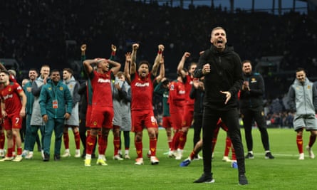 Gary O’Neil celebrates another statement victory for Wolves at Tottenham.