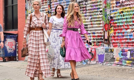 Cynthia Nixon, Kristin Davis and Sarah Jessica Parker seen on the set of And Just Like That