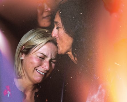 Lauren Hersh, right, national director of World Without Exploitation, and Epstein survivor Danielle Bensky in Washington DC on 18 November 2025.