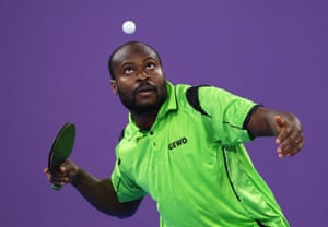 Nigeria’s Quadri Aruna keeps his eye on the ball in the table-tennis.
