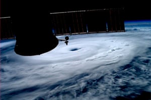 The eye of Hurricane Arthur is seen over the Atlantic in this photo from the International Space Station in 2014