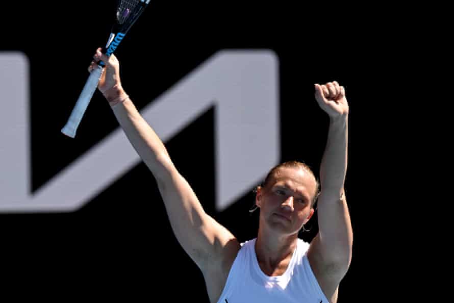 Kaia Kanepi celebrates her win over Maddison Inglis