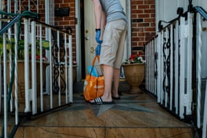 Tristan Mulvihill, 17, delivers a bag of food to a family in Corona. The COVID Care Neighborhood Network packs and delivers food to nearly 600 families every week in the neighborhoods of Corona, Jackson Heights, Woodside and Elmhurst.