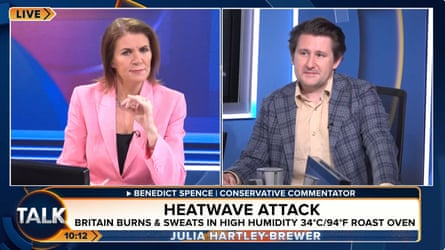 A screen grab of TalkTV presenter Julia Hartley-Brewer with commentator Benedict Spence on 24 June.