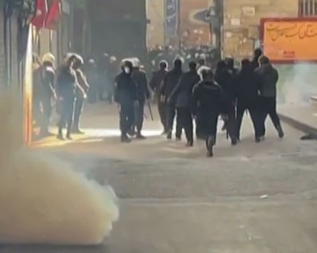 Footage appears to show Iranian security forces using teargas to disperse demonstrators in Tehran.
