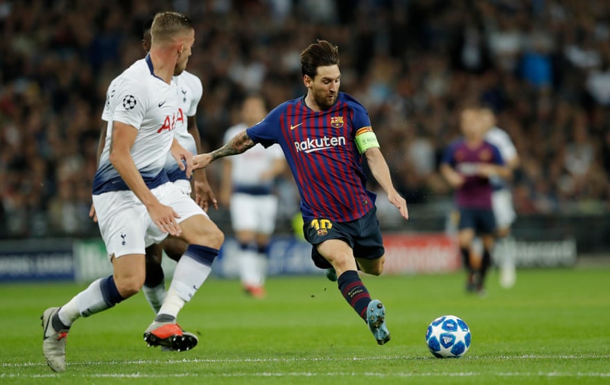 Lionel Messi scored twice but also hit the post twice in a sensational performance against Tottenham.