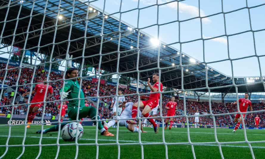 Pablo Sarabia steers the ball beyond Yann Sommer for Spain’s winning goal.