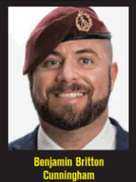 United Australia Party candidate Benjamin Britton wearing what appears to be an older version of the beret worn by 3rd battalion, Royal Australian Regiment.
