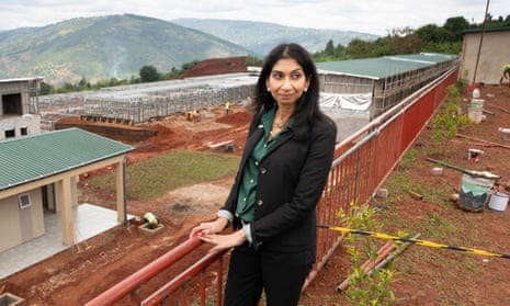 Suella Braverman visiting the site of housing intended for deported migrants from the UK in Kigali, Rwanda, March 2023
