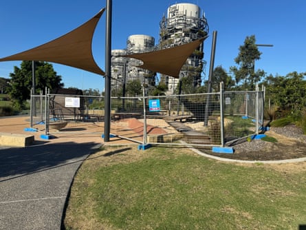 The fenced-off children’s playground at Rozelle parklands