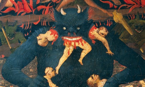 Hell with damned being devoured by a devil, detail from The Last Judgment, 1431, by Fra Angelico