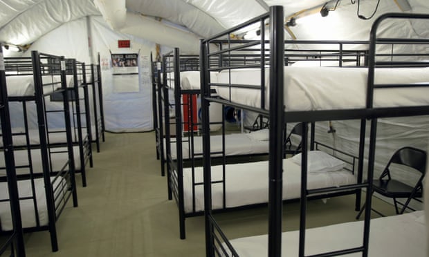 Bunk beds are seen at the migrant detention facility at Carrizo Springs.