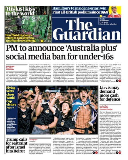 The Guardian front page 15 June 2026