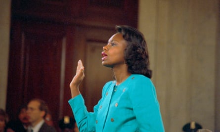Anita Hill is sworn-in before testifying at the Senate Judiciary hearing on the Clarence Thomas Supreme Court nomination.