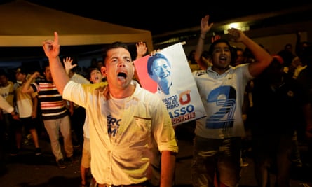 Supporters of Ecuadorean presidential candidate Guillermo Lasso demonstrate in Guayaquil.