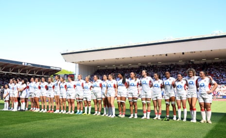 England players line up for the anthems.