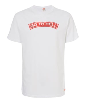 White t-shirt with go to hell slogan