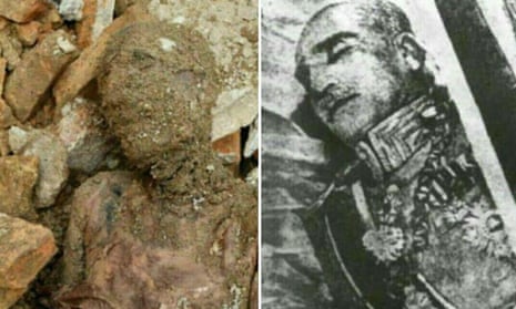 The mummified body found near Tehran and Reza Shah before his burial.