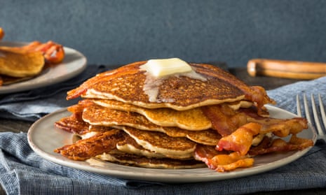 Stack of pancakes and bacon