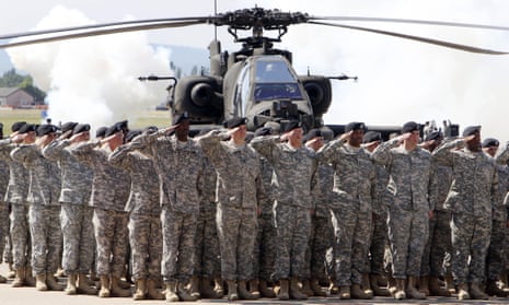 In this May 2011 file photo, Soldiers of 1AD attend a color casing ceremony of the First Armored Division at the US Army Airfield in Wiesbaden, Germany.