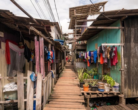 Wooden houses in a poor neighborhood of Belem City, Brazil.