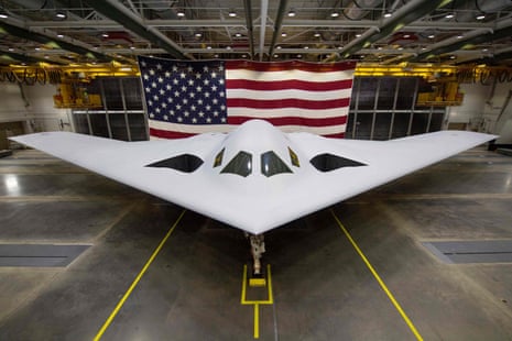 In this photograph released by the U.S. Air Force on March 7, 2023, the B-21 Raider is unveiled to the public at a ceremony in Palmdale, California, on December 2, 2022.