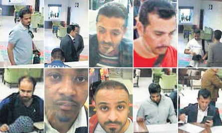 Some of a group of Saudi citizens that Turkish police suspect of being involved in the disappearance of Khashoggi, at Istanbul’s Ataturk airport on 2 October.