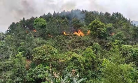 Photo taken with a mobile phone shows the plane crash site in south China's Guangxi region.