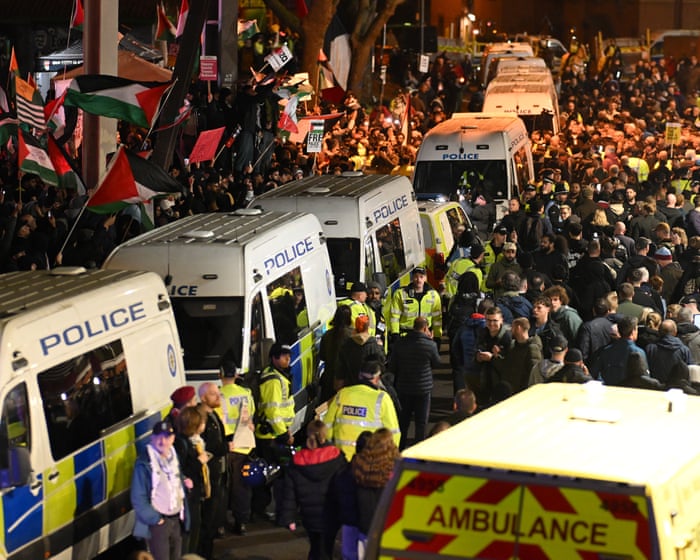 Protests outside match between Aston Villa and Maccabi Tel Aviv lead to 11 arrests