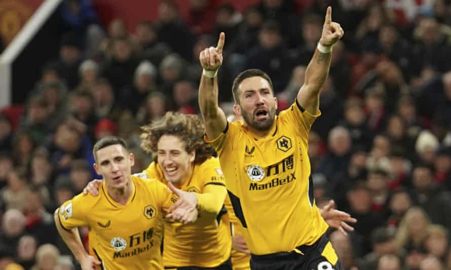 João Moutinho celebrates his winning goal at Old Trafford.