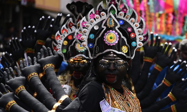 A woman dressed as the goddess Kaali during a procession in Chennai.
