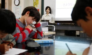 A humanoid robot named Saya in the classroom