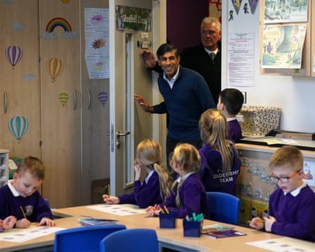 Rishi Sunak on a visit to a school in Sutton-in-Ashfield, Nottinghamshire, 4 January 2024.