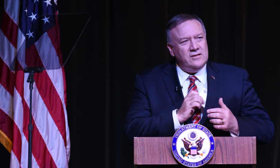 Mike Pompeo speaks from a rostrum