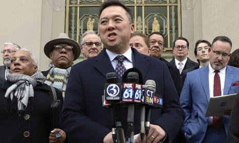 Connecticut Attorney General William Tong speaks outside the Connecticut Supreme Court during a news conference in 2020.