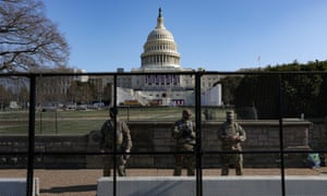 Members of the National Guard outside of the US Capitol building in Washington, DC.